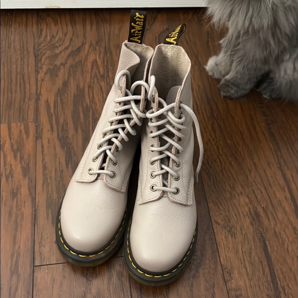 Dr. Martens Cream Ankle Boots with Chunky Sole - Picture 1 of 6